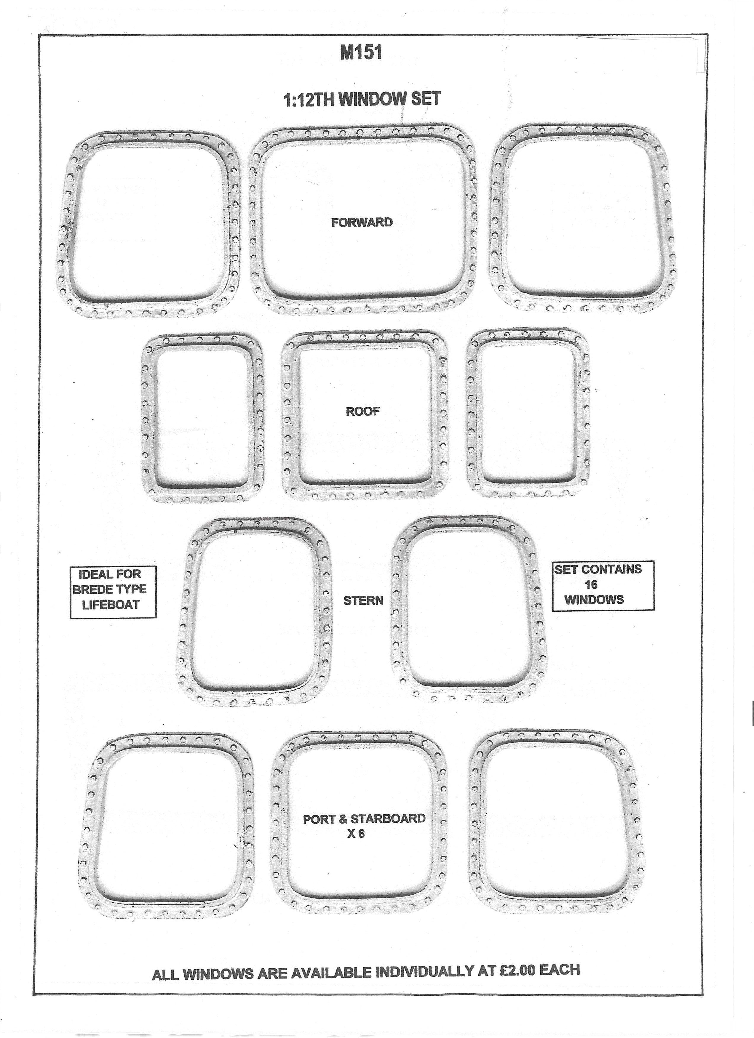 M151  1:12th scale Brede Lifeboat Window frame set