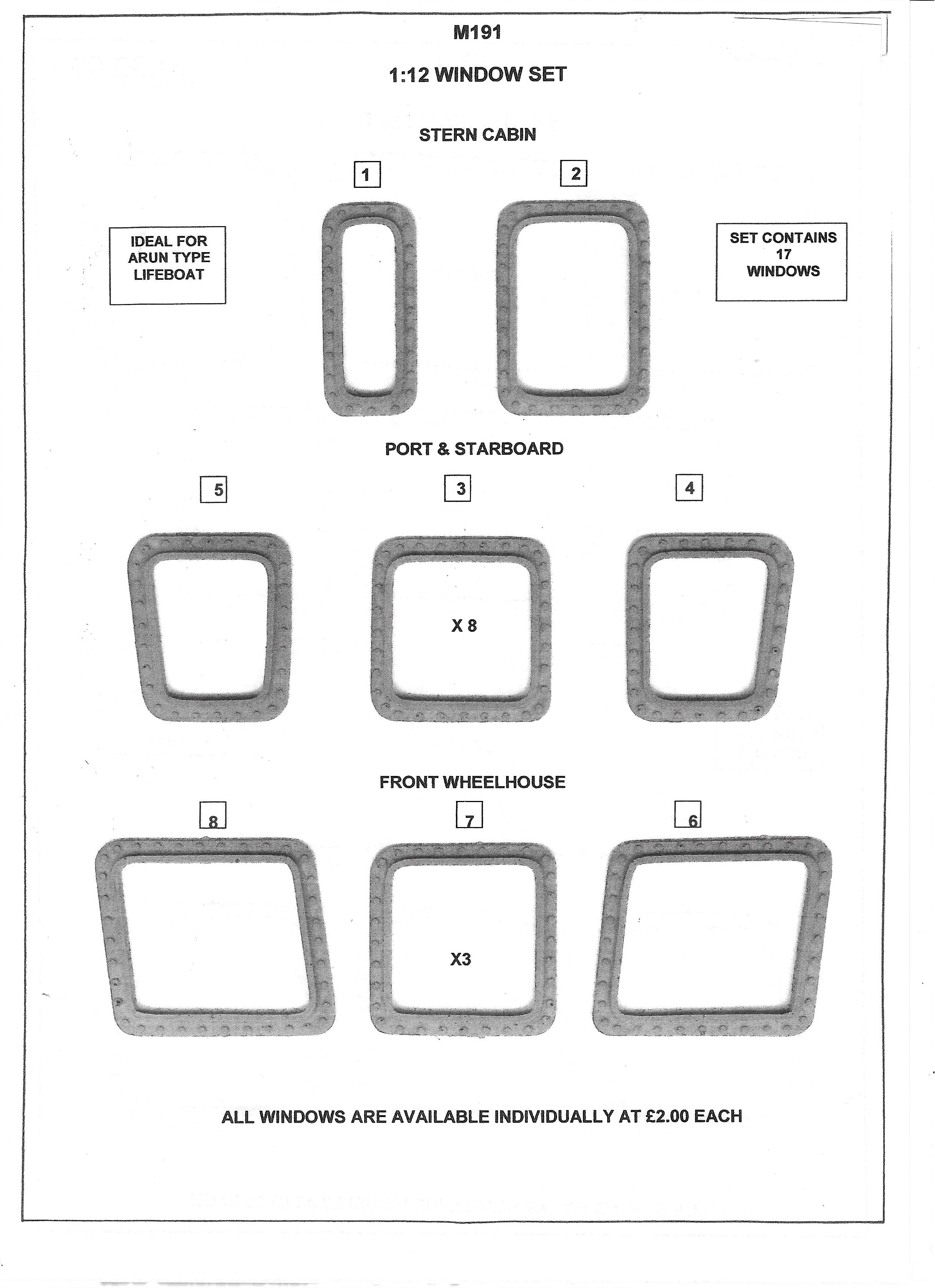 M191  1:12th scale Arun Lifeboat Window frame set