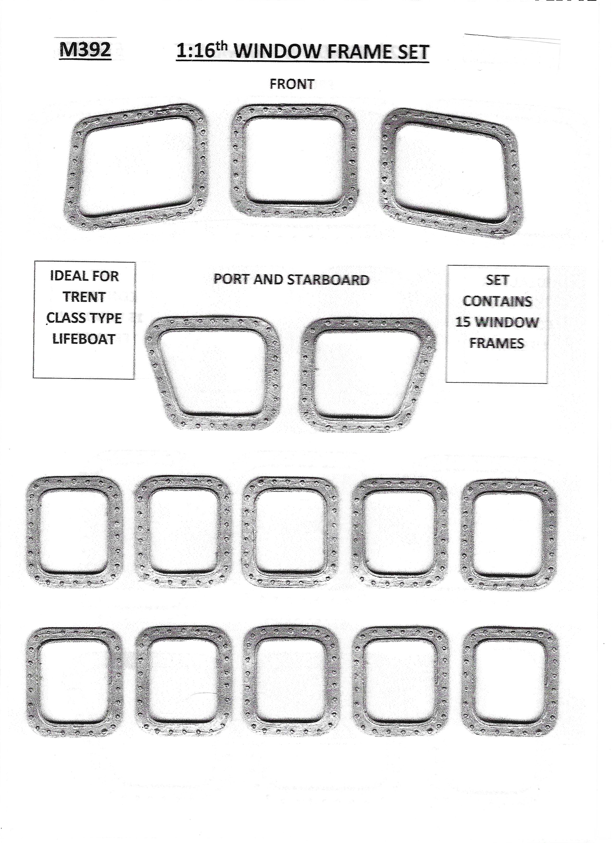 M392 1:16th scale  Trent Lifeboat Window frame set