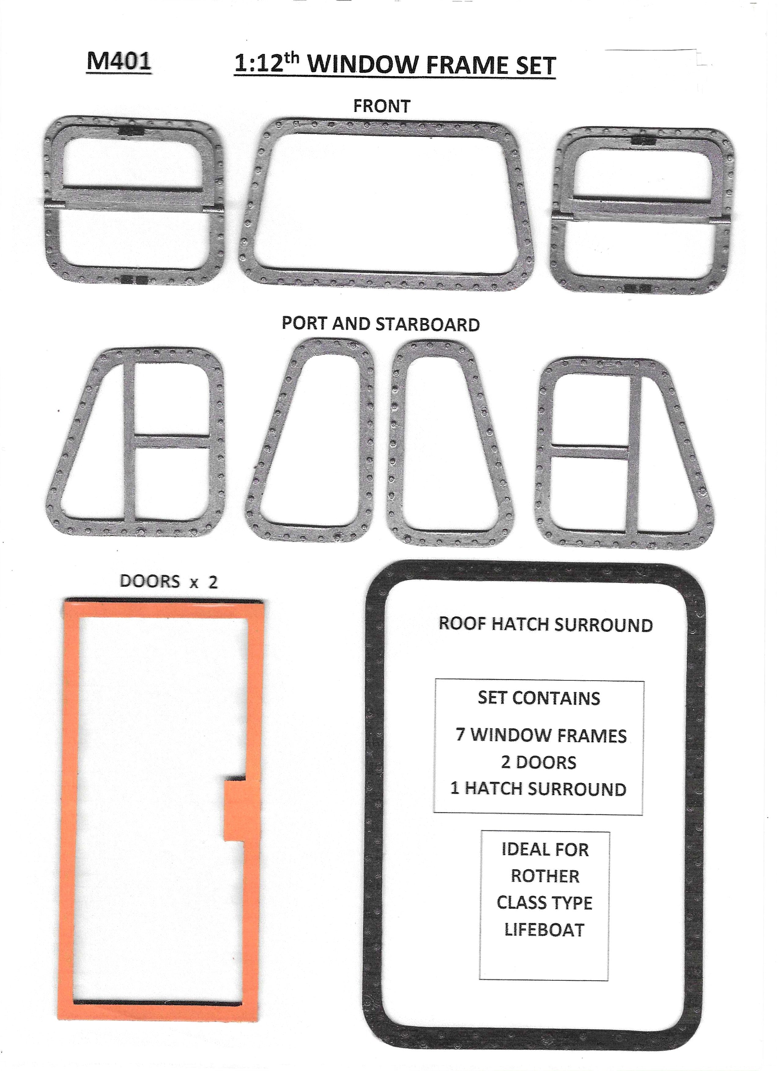 M401 1:12th scale  Rother Lifeboat Window frame set