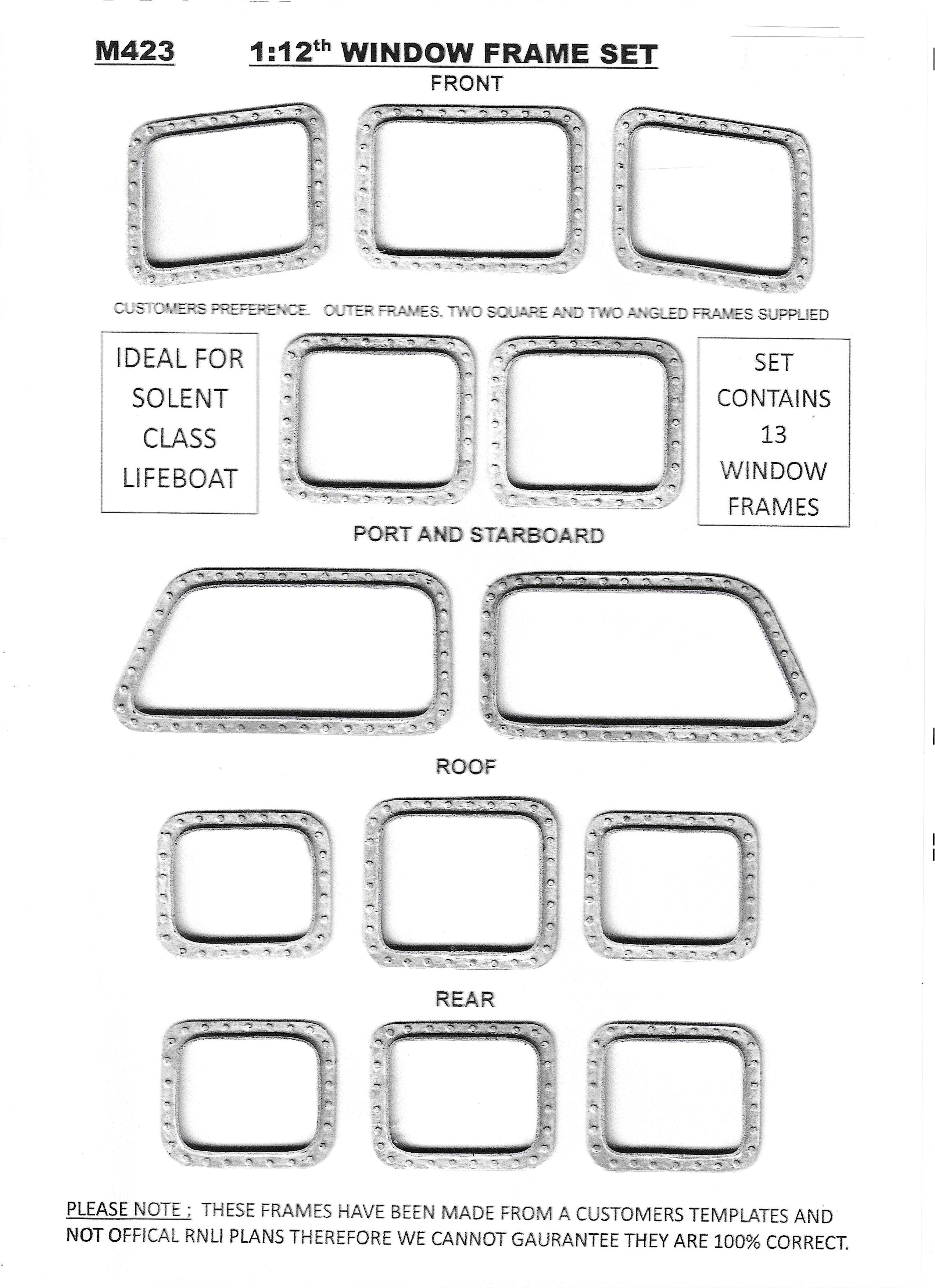 M423 1:12th scale  Solent Lifeboat Window frame set